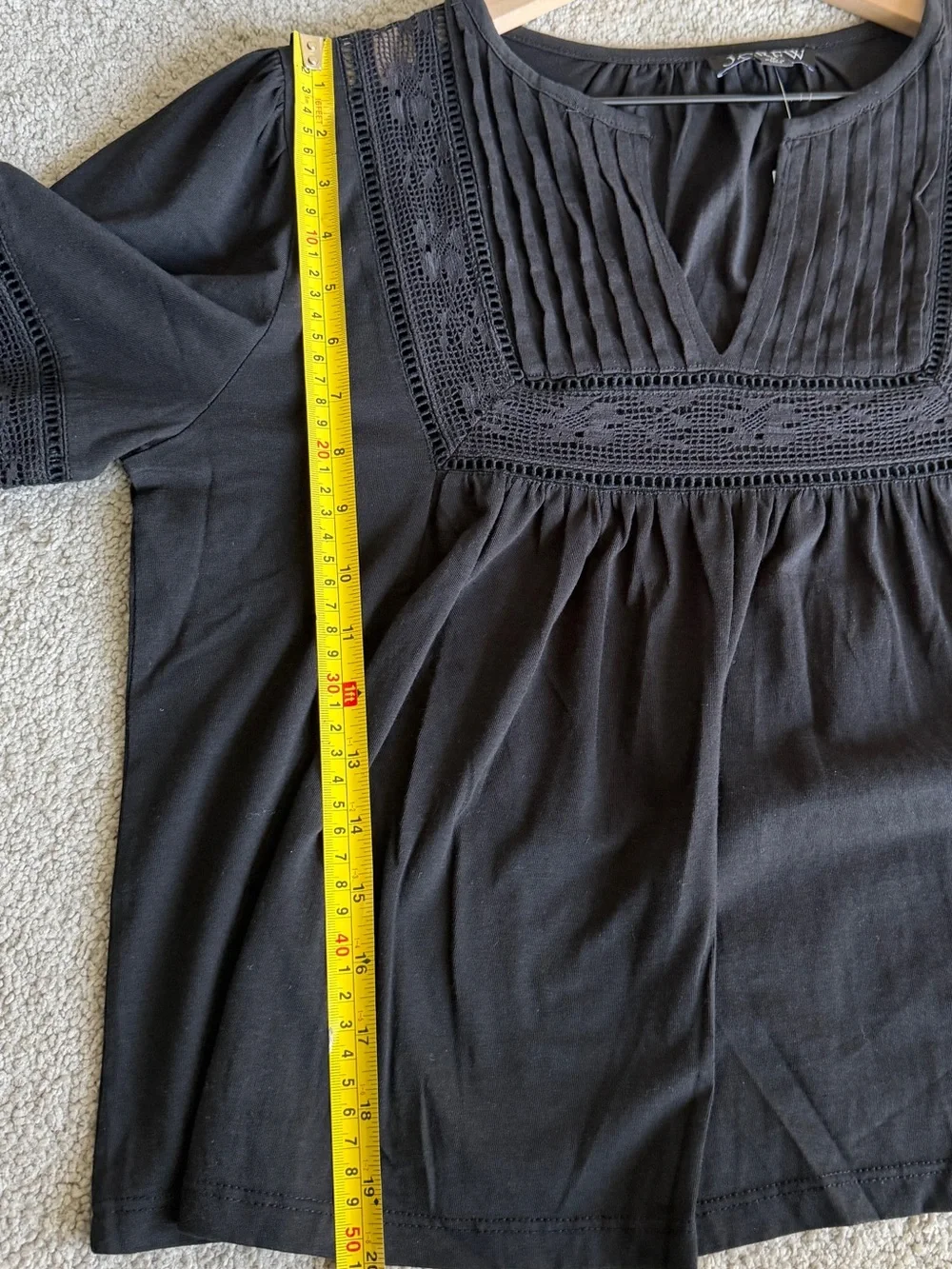 J.Crew Lace Trim Puff Sleeve Shirt Black Cotton Jersey Top Medium NWT
